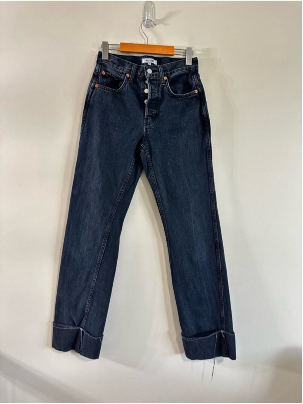 Re/Done High-Rise Loose Long Cuff Jean Size 25 Blacken Blue Aritzia - Picture 4 of 16